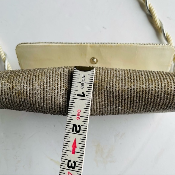 Vintage "RICHERE" Beaded Purse Evening Bag Silver Gold 1960's Hand Made in Japan - Picture 16 of 16
